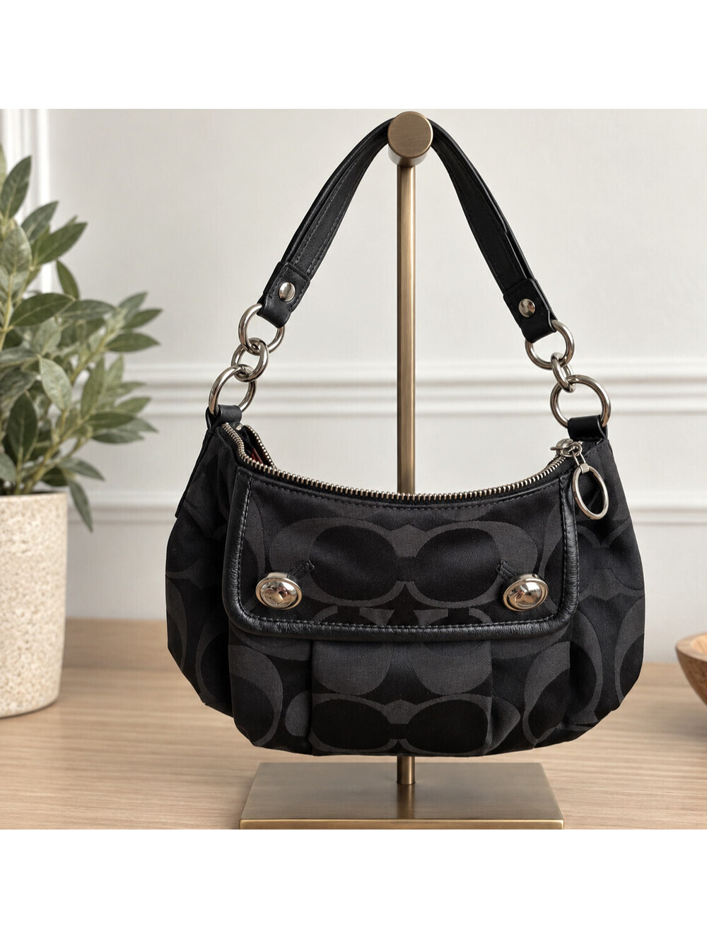 Coach Poppy Groovy Bag 13833 Shoulder Bag Black Signature Sateen Y2K Purse
